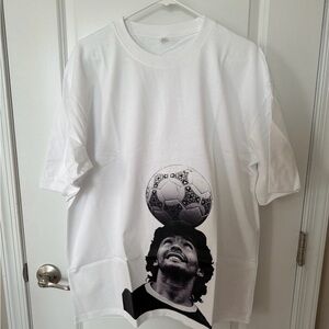 White Graphic T-Shirt with Soccer Print